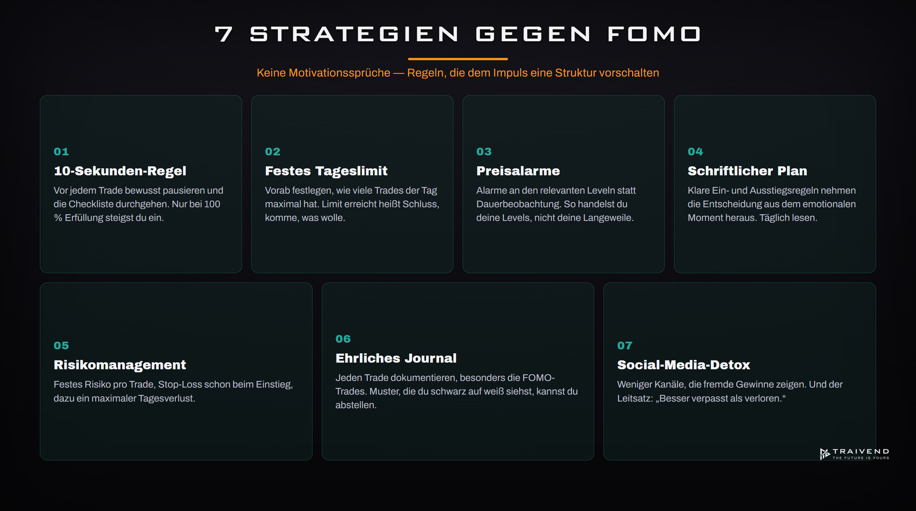 Sieben Strategien gegen FOMO-Trading im Überblick