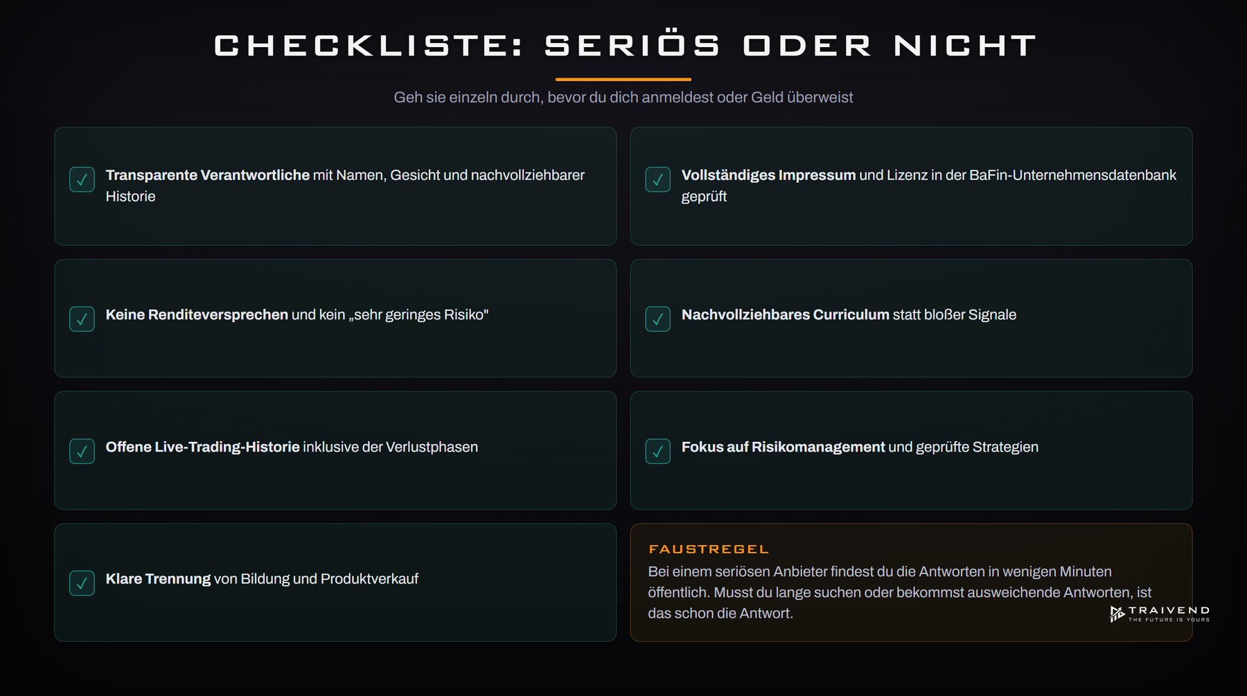 Checkliste zur Prüfung einer seriösen Trading-Gruppe